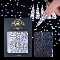 Faux ongles en gros, ballerines, faux ongles français, faux ongles en cristal à presser avec strass, faux ongles