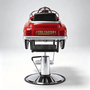 Chaise de barbier pour enfants vintage rouge <span class=keywords><strong>pompier</strong></span>, réglable hydrauliquement, motif <span class=keywords><strong>camion</strong></span> de pompiers, pour salon de coiffure - Product Image 2