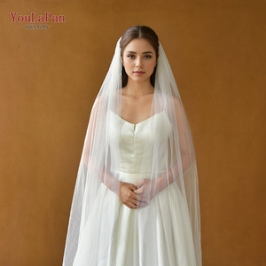 <span class=keywords><strong>Voile</strong></span> de mariée YouLaPan simple couche <span class=keywords><strong>blanc</strong></span> <span class=keywords><strong>transparent</strong></span>, bord coupé, simple et drapé, longueur Valse, avec peigne à cheveux en métal M92 - Product Image 2