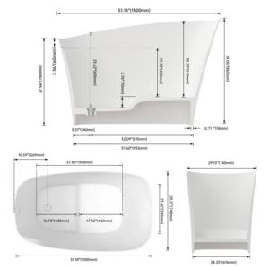 Bañera Ovalada Independiente Moderna Maydon, Bañera de Superficie Sólida Blanca Mate, Diseño de Baño Elegante, Piedra Artificial Moderna - Product Image 6