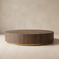 Table basse ronde FERLY de luxe, artisanale, pour salon, plateau flottant, finition en chêne blanc mitréé