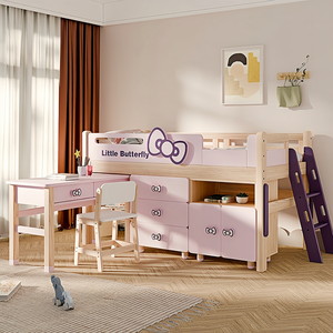 Letto a Castello Doppio Multifunzionale Salvaspazio e Resistente per Camere <span class=keywords><strong>da</strong></span> Letto Femminili, Arredamento in Legno - Product Image 3