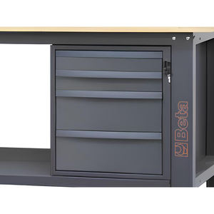 Beta DE TRABAJO 4C/A 210cm antracita, encimera de madera, 4 cajones y pared empotrada, cm - Product Image 3