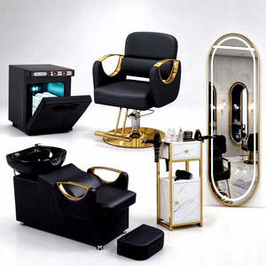 Juego de Muebles de Salón en Oferta con Espejo, Silla de Barbería, Carrito y Lavacabezas para Peluquería o Salón de Belleza - Product Image 1