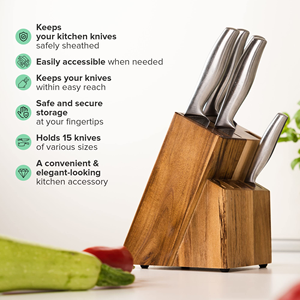 Nouveau bloc à couteaux de cuisine professionnel en bois d'acacia écologique, article cadeau de haute qualité, organisateur de couteaux en bois avec logo personnalisé pour - Product Image 2
