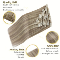 Extensions de cheveux humains brésiliens Remy vierges de luxe en gros, à clipser, double épaisseur, lisses naturels, avec trame à clipser