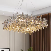 Lustre suspendu LED rectangulaire moderne de luxe, style nordique, en acier inoxydable et cristal, hauteur réglable, pour villa