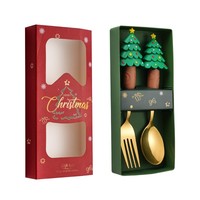 Mignon Père Noël en acier inoxydable arbre de Noël Souvenir cuillère vaisselle ensemble avec fourchette dans une boîte-cadeau pour les décorations de fête