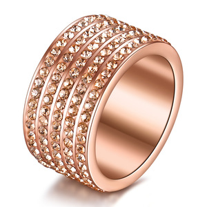 Fashion <b>Ring</b> 12MM Rose Gold 5 Row <b>Crystal</b> Channel Setting Unisex Party Jewelry - Product Image 1