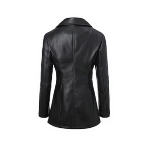 High Quality <b>Women</b> Slim Fit PU <b>Leather</b> <b>Long</b> Coat Single Button Lapel Custom Wholesale <b>Leather</b> <b>Jacket</b> Supplier - Product Image 3