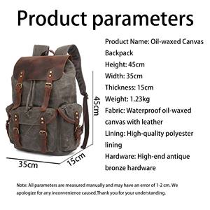 יוניסקס שמן וינטג-תיק בד waxed תרמיל בד קיבולת גדולה רטרו ruckק רטרו עמיד למים נסיעות עמיד למים גב נייד גברים - Product Image 3