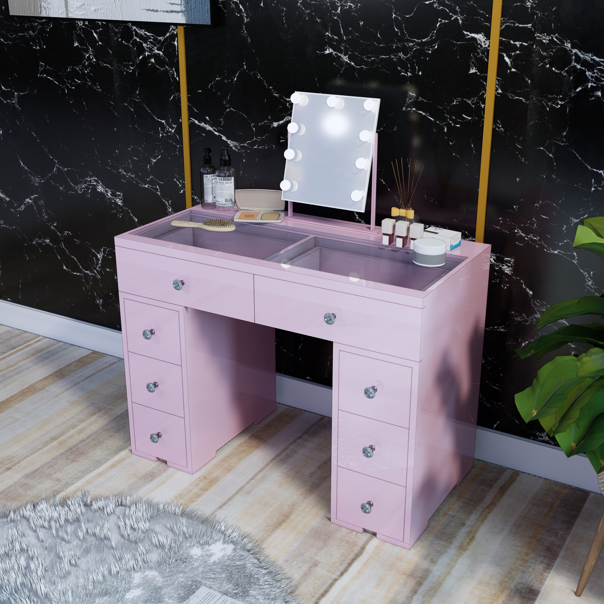 mini dresser table Modern white makeup table set with mirror, mini vanity table and stoolHomary