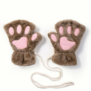 HZS-22001 kadın kedi pençe eldiven kış peluş Faux kürk sevimli yavru parmaksız Mitten - Product Image 6