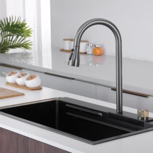 뜨거운 판매 단일 그릇 기능성 304 블랙 스테인레스 스틸 언더마운트 수제 주방 싱크 - Product Image 2