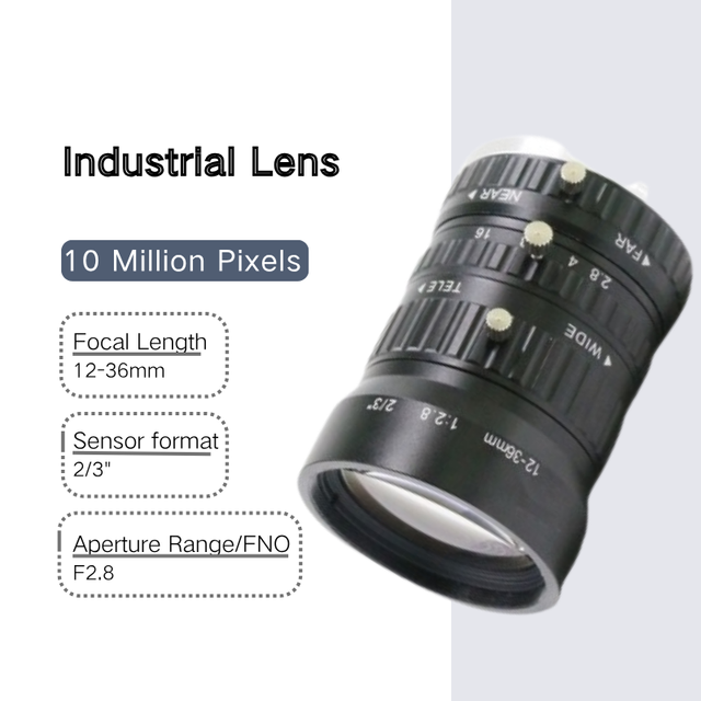 Machine Vision Lens 12-36mm Zoom 10MP C Mount Industrial Camera Lens Low Distortion Manual Focus for Automation Equipment