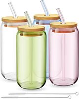 Verre à café glacé et à bière en borosilicate de haute qualité avec couvercle en bambou et paille, 16oz 20oz, Gobelet en verre, Tasse à eau en verre