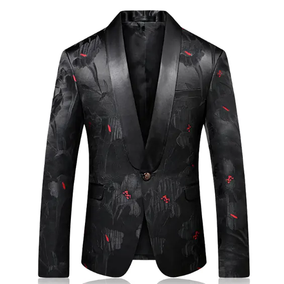 수 놓은 망 꽃 재킷 재킷 슬림 맞는 단일 버튼 목도리 칼라 남성 무대 의상 웨딩 남성 블레이저 패턴 M-4XL