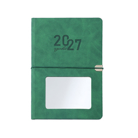 Agenda-carnet de notes en similicuir marron imprimé, reliure cousue, édition 2027 A5, avec sangle et miroir intégré - Journal de bureau