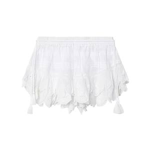 <b>Women's</b> Sweet Crocheted Solid Color Drawstring Smocked Waist Tiered Ruffle <b>Skort</b> Eyelet Embroidery Tassel Bohemian Summer Shorts - Product Image 4