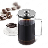 Prensa francesa de vidrio de borosilicato con rayas verticales de nuevo diseño, prensa de cafetera a prueba de explosiones y escaldado