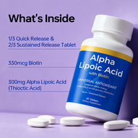 Comprimés d'acide alpha-lipoïque à marque privée avec biotine pour adultes – Soutien antioxydant pour un vieillissement sain – Fabricant de suppléments ALA OEM