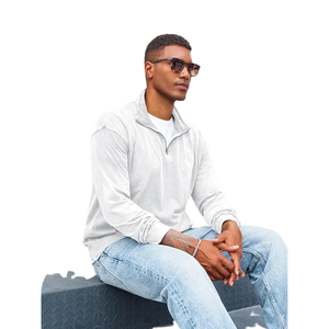 Sweat-shirt à demi-zip pour homme, polaire léger, pull décontracté à manches longues, mélange de coton doux - Product Image 3