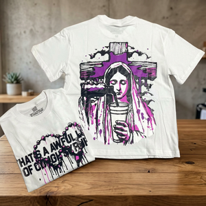 Camiseta blanca de manga corta con estampado para hombre, estilo urbano, cuello redondo, corte regular, con la frase: That's A Awful Lot Of Cough Syrup - Product Image 3