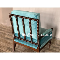 American Traditional Navy Blue Velvet Wingback Chair Spindle High Back Accoudoir Solid Wood Leisure Chair for Home Office Living