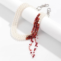 Chaîne de pantalon Hiphop à pampilles superposées avec perles rouges et perles d'imitation blanches, unisexe, pour la décoration de jeans streetwear gothique, bijoux de mode
