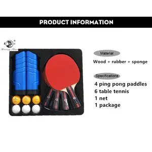 Juego de raquetas de tenis de mesa personalizadas, 4 jugadores, 6 pelotas con Red retráctil y funda portátil, juego de palos de ping pong