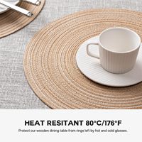 Sets de table ronds tissés, sets de table lavables, sets de table tressés pour table à manger, résistants à la chaleur, antidérapants, sets de table circulaires (beige)