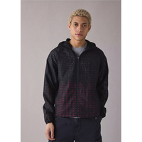Veste coupe-vent à capuche en maille noire pour homme avec logo ODM, transparente, à carreaux, zippée, légère, style streetwear