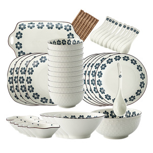 Ensemble de vaisselle rétro japonaise à usage domestique, design moderne, céramique sous glaçure comprenant des bols, assiettes, vaisselle et cuillères, coffret cadeau en porcelaine - Product Image 5
