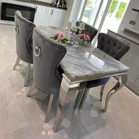 Nouvelle Arrivée Offre Spéciale : Ensemble de Table à Manger Moderne de Luxe pour 4 Personnes, Plateau en Marbre, Pieds en Acier Inoxydable, Prêt à l'Emploi