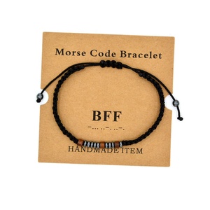 Handmade tôi yêu bạn BFF morse mã hematite & hạt gỗ bện điều chỉnh vài Vòng đeo tay - Product Image 6