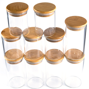 Custom Brede Mond Glazen Voedselopslag Potjes <span class=keywords><strong>Set</strong></span> 16Oz Borosilicaatglas Kruiden Koffie Thee Flessen Pot Met Luchtdicht Bamboe Deksel - Product Image 4