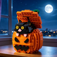 Ensemble de blocs de construction en forme de chat citrouille d'Halloween, kit de briques de construction DIY, modèle de décoration pour la maison, jouet de collection pour adultes et enfants