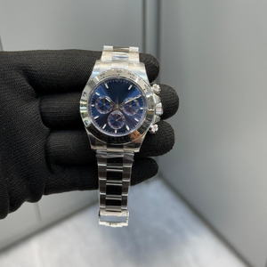 Montres mécaniques automatiques 40 mm en métal doré avec lunette fixe, cadran bleu, date, montre de luxe pour homme en <span class=keywords><strong>or</strong></span> blanc, chronographe - Product Image 1