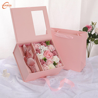 Boîte cadeau rigide en carton avec fenêtre transparente, logo personnalisé, doublure en éponge magnétique, pour fleurs, roses, cosmétiques, Saint-Valentin