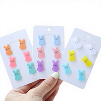 2026 Lot de 3 paires de boucles d'oreilles clous en acrylique et alliage de zinc, motifs œuf et lapin de Pâques, bijoux fantaisie mignons, amusants et colorés