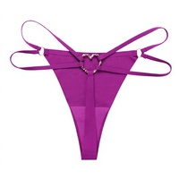 Culotte string sexy pour femme avec anneau cœur, bretelles doubles, taille basse, respirante, séchage rapide, sans couture, tricotée