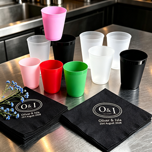 Vaso Reutilizable de Plástico para Bodas, Diseño Esmerilado Flexible para Estadios, Tamaños de 9oz, 10oz, 12oz, 14oz, 16oz, 20oz, 22oz para Fiestas, Color Negro - Product Image 1
