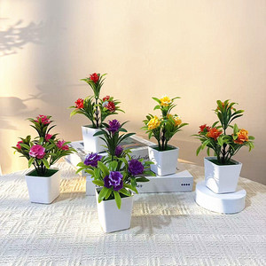 Bonsaï de roses artificielles Paulon en pots carrés de 12 pouces, couleurs vives, décoration de bureau, décoration intérieure, plantes en plastique pour aménagement paysager - Product Image 1