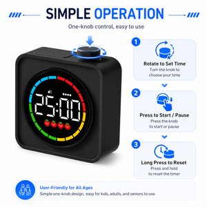 Minuteur Pomodoro pour Enfants et Usage Professionnel 25+5 <span class=keywords><strong>Min</strong></span> Affichage LED Concentration Batterie Rechargeable Compte à Rebours 99 <span class=keywords><strong>Min</strong></span> Design Carré Écologique - Product Image 6