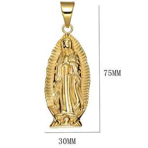 Colliers pendentifs en acier inoxydable résistant à la corrosion et à la ternissure, tendance vintage hip-hop, prière de la Vierge Marie, chrétien - Product Image 5