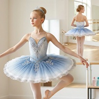 Tutu de ballet professionnel T2109 pour filles, motif oiseau bleu ombré, en tulle rigide orné de strass, idéal pour la scène et les compétitions de ballet classique