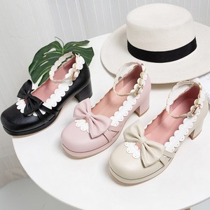 Large Size 46 Women square <b>Heels</b> Shoes Cosplay Girls <b>Round</b> <b>Toe</b> Pumps Front Bowtie Ankle Laciness Girl's Shoes - Product Image 4