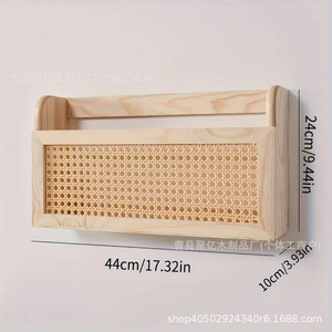 Solid Wood Woven Storage Rack Wall Mounted Natural Color Rectangle Mail <b>Key</b> <b>Organizer</b> For Living Room Entryway - Product Image 5