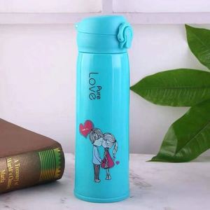 Bouteille d'eau en verre à double paroi colorée et créative, avec impression mignonne sur bouteille en plastique, 400 ml, isolation thermique, écologique - Product Image 6