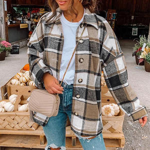 Bahar güz kadın kıyafetleri açık ceket kadın ekose Shacket bayanlar flanel ceket artı boyutu bayan mont - Product Image 1